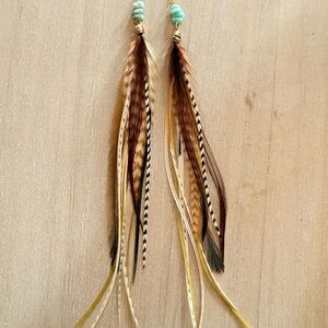 Bohemian Feather Earrings in Brown and Gold
